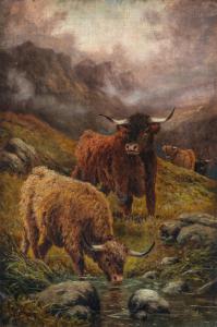 R. Watson (Británico, finales del siglo XIX) - Rebaño de montañeses pastando.